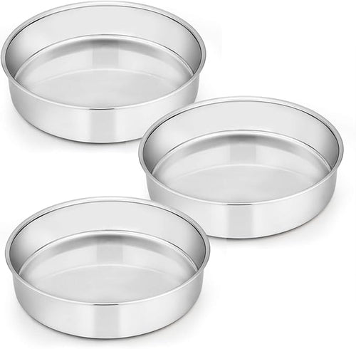 8-inch cake pan set of 3, stainless steel round layered cake baking pan, non-toxic and healthy, mirror polished, dishwasher safe