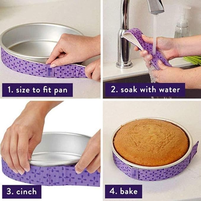 4-Piece Cake Pan Moistening Strips, Extra Absorbent Thick Cotton Strips for Baking, Cake Scrapers and Baking Supplies