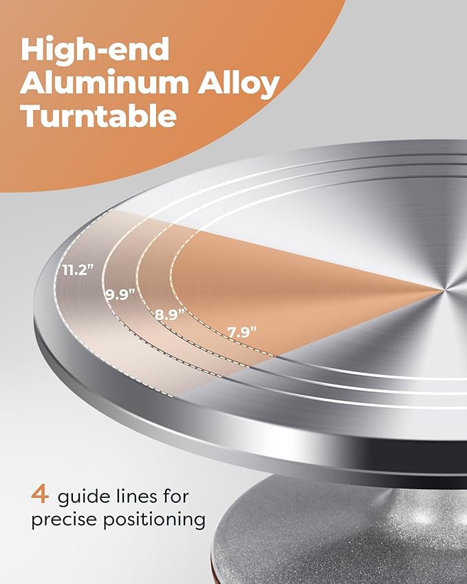 Aluminum Cake Turntable Set, Baking Tools with 12 Inch Rotating Cake Stand for Decorating, 12.7 Inch Offset Spatula, 3 Stainless Steel Frosting Spatulas, Cake Serving Cake Decorating Kit Supplies