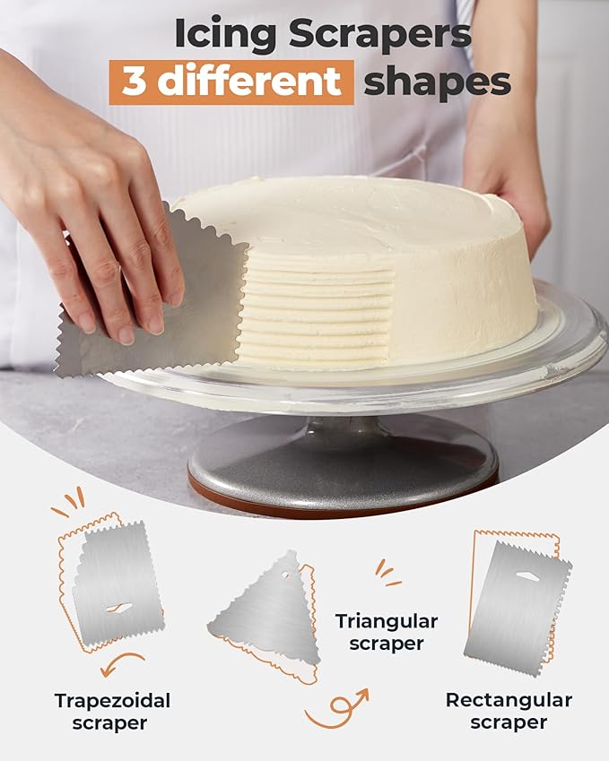 Aluminum Cake Turntable Set, Baking Tools with 12 Inch Rotating Cake Stand for Decorating, 12.7 Inch Offset Spatula, 3 Stainless Steel Frosting Spatulas, Cake Serving Cake Decorating Kit Supplies