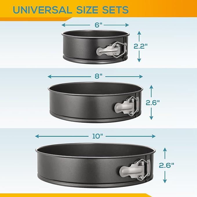 Springform mold 3-piece set Non-stick leak-proof round cake mold set contains 3 pieces 6 inches 8 inches 10 inches