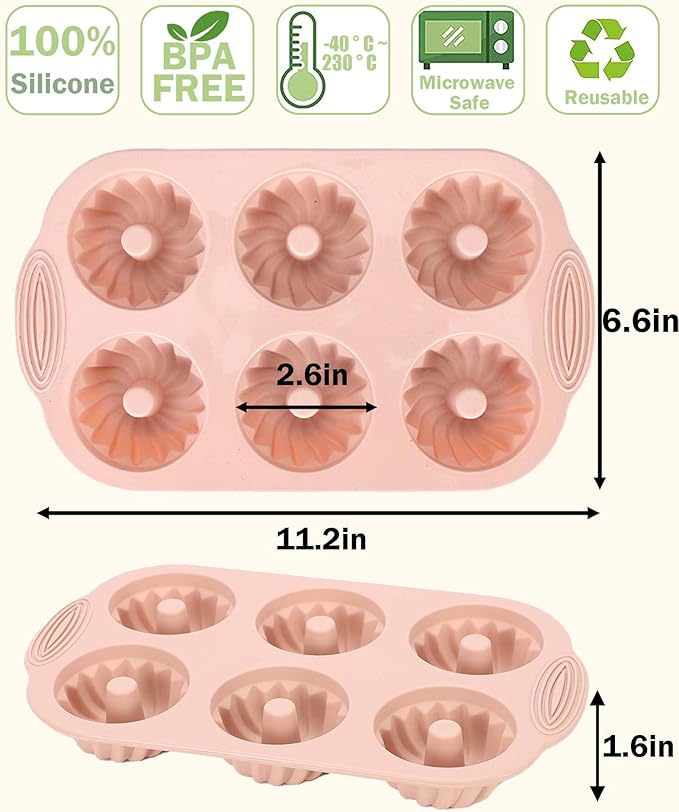 Mold 3 Pieces Silicone Fluted Tube Cake Pan, Cake Silicone Mold for Baking Non-stick Fancy Mold (Pink+Blue+Gray, Fluted Tube)